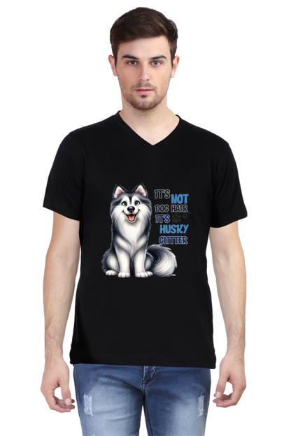 Men’s V-Neck T-Shirt – Husky Glitter Dog Print | Graphic T-Shirt