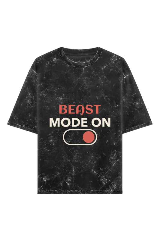 Men Oversized Acidwash Fitness Quote "Beast Mode ON"