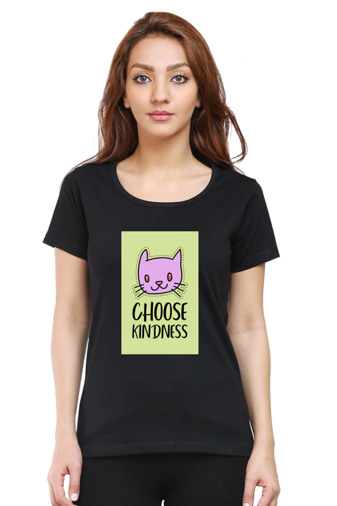 “Choose Kindness” Cat Print Women’s Half Sleeve T-Shirt