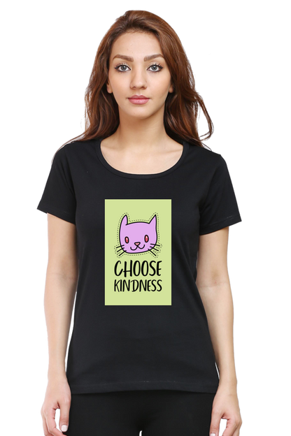 “Choose Kindness” Cat Print Women’s Half Sleeve T-Shirt