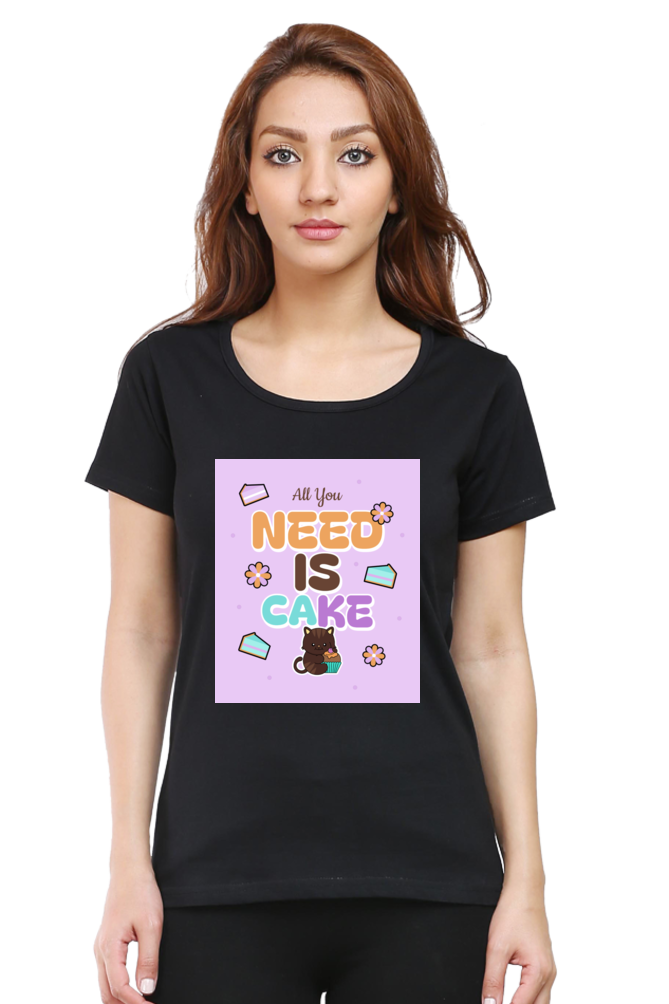 Sassy Cat & Cupcake Vibes Half Sleeve T-shirt For Women | Graphic T-Shirt