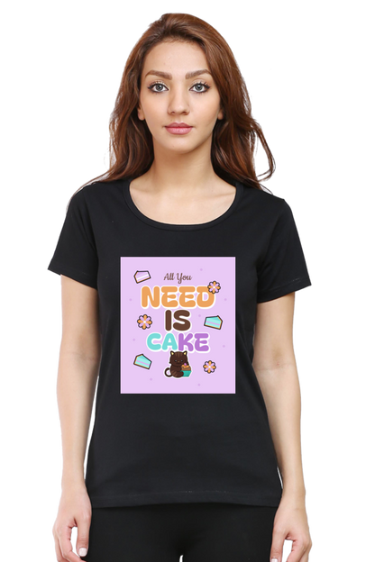 Sassy Cat & Cupcake Vibes Half Sleeve T-shirt For Women | Graphic T-Shirt