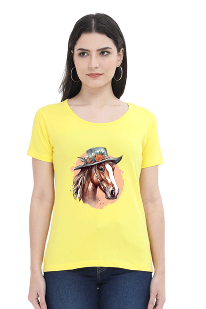 Anime Horse Print Half Sleeve T-Shirt For Women