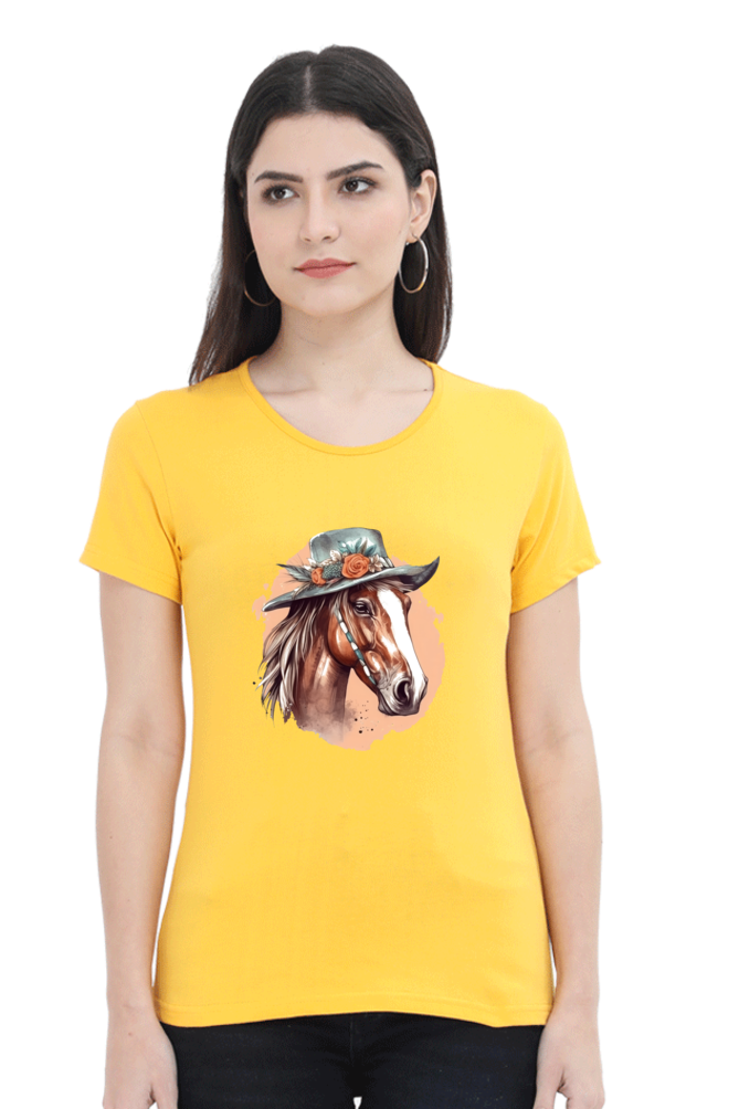 Anime Horse Print Half Sleeve T-Shirt For Women