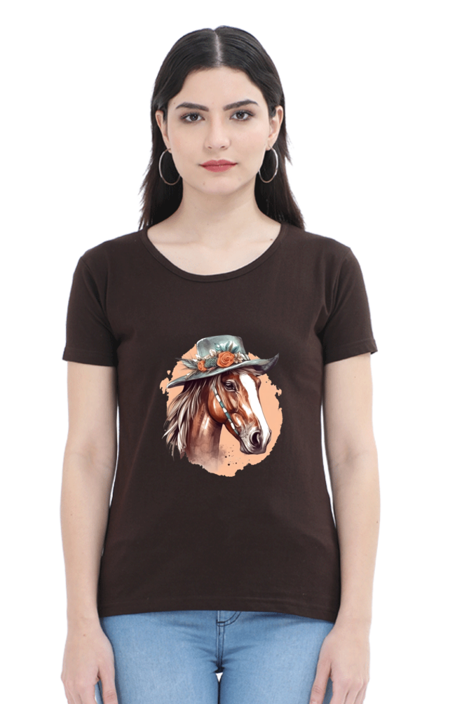 Anime Horse Print Half Sleeve T-Shirt For Women