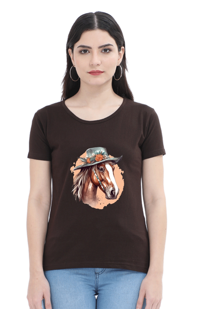 Anime Horse Print Half Sleeve T-Shirt For Women