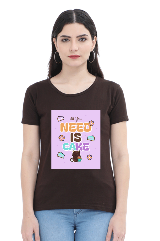 Sassy Cat & Cupcake Vibes Half Sleeve T-shirt For Women | Graphic T-Shirt