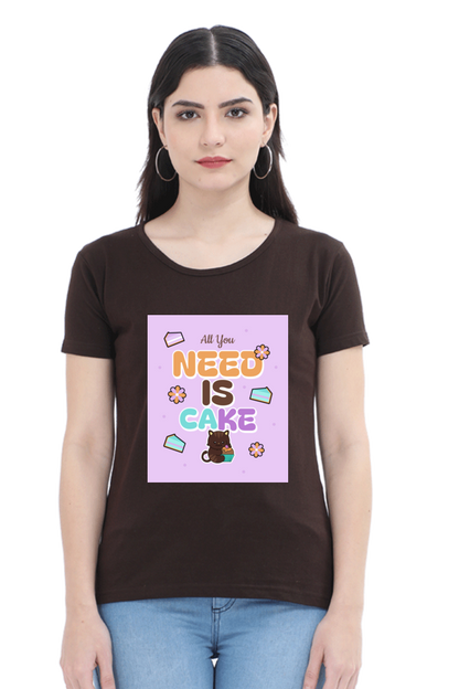 Sassy Cat & Cupcake Vibes Half Sleeve T-shirt For Women | Graphic T-Shirt