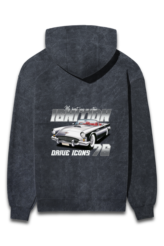 Men’s Car-Themed Acidwash Hooded Sweatshirt