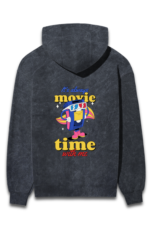 Unisex Acidwash Hoodie - Movie Time Graphic Print