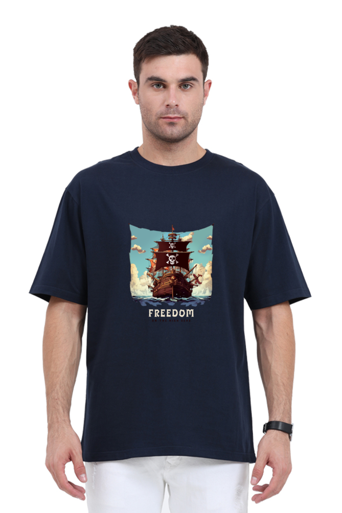 Men’s Half-Sleeve Anime T-Shirt – Freedom Pirate Ship Print