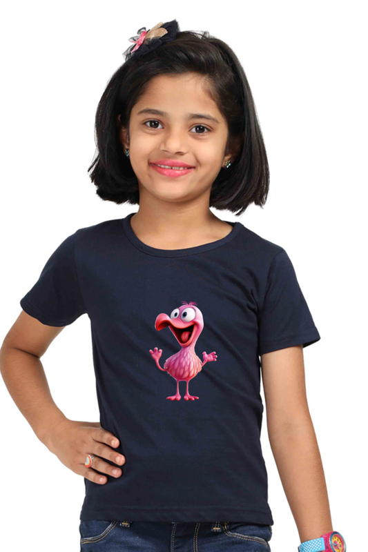 Cute Flamingo Half Sleeve T-Shirt For Girls | Graphic Print