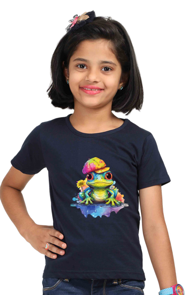 Frog Floral Print Round Neck Tshirt for Girls