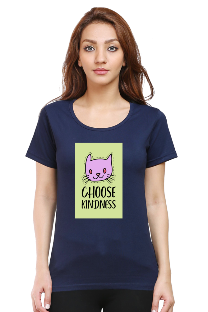 “Choose Kindness” Cat Print Women’s Half Sleeve T-Shirt