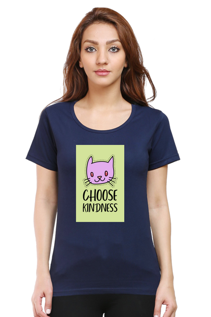 “Choose Kindness” Cat Print Women’s Half Sleeve T-Shirt