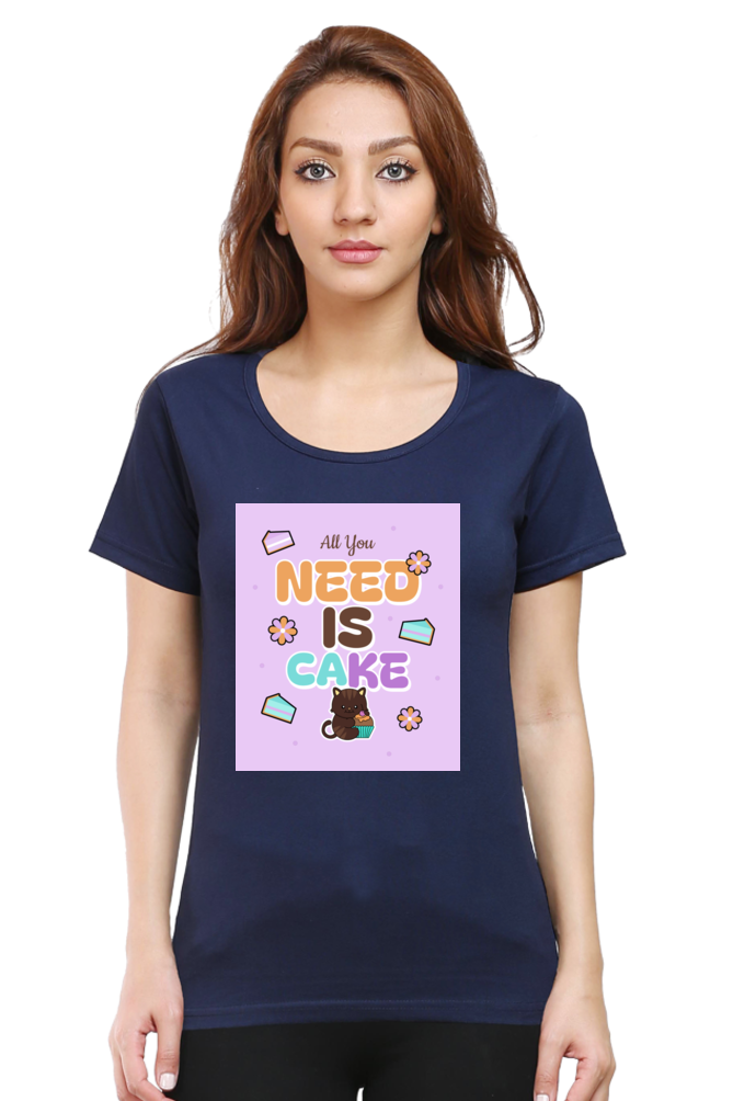 Sassy Cat & Cupcake Vibes Half Sleeve T-shirt For Women | Graphic T-Shirt