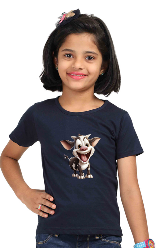 Girls Half Sleeve T-Shirt - Cute Calf Print