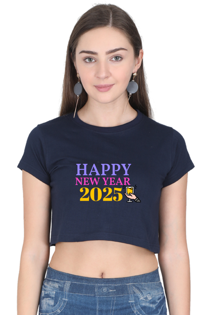 Women’s Half-Sleeve Crop Top – Happy New Year 2025