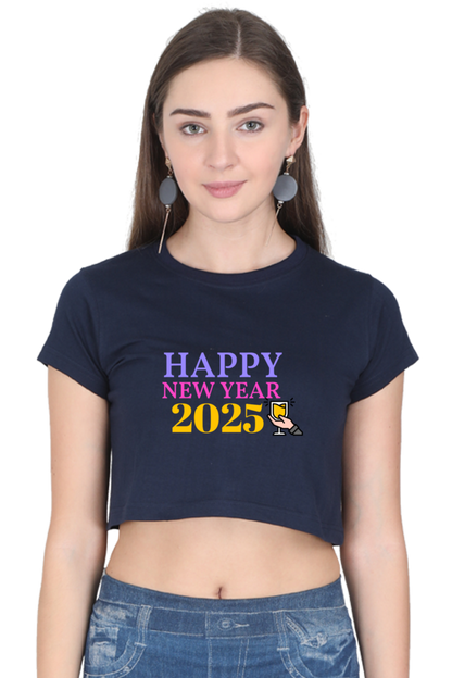 Women’s Half-Sleeve Crop Top – Happy New Year 2025