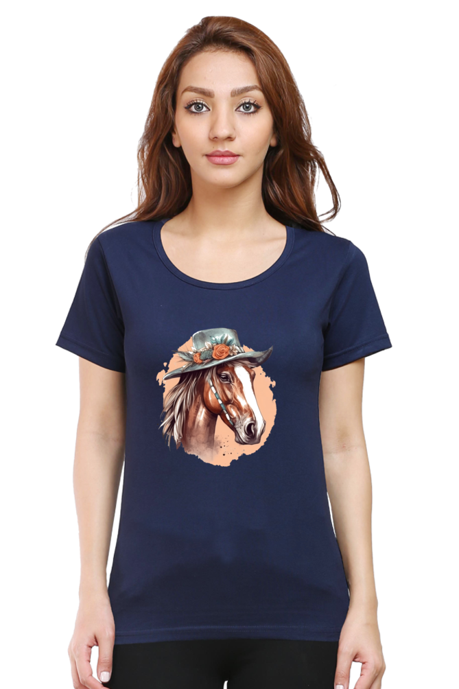 Anime Horse Print Half Sleeve T-Shirt For Women