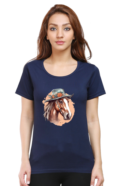 Anime Horse Print Half Sleeve T-Shirt For Women