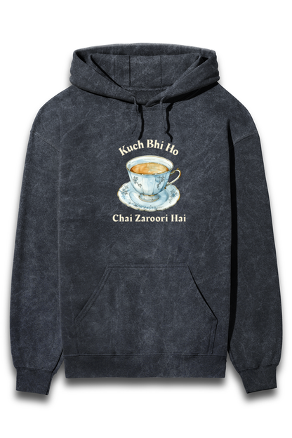 Unisex acidwash sweatshirt hoodie chai theme "kuch bhi ho chai zaroori hai"chai and quote theme