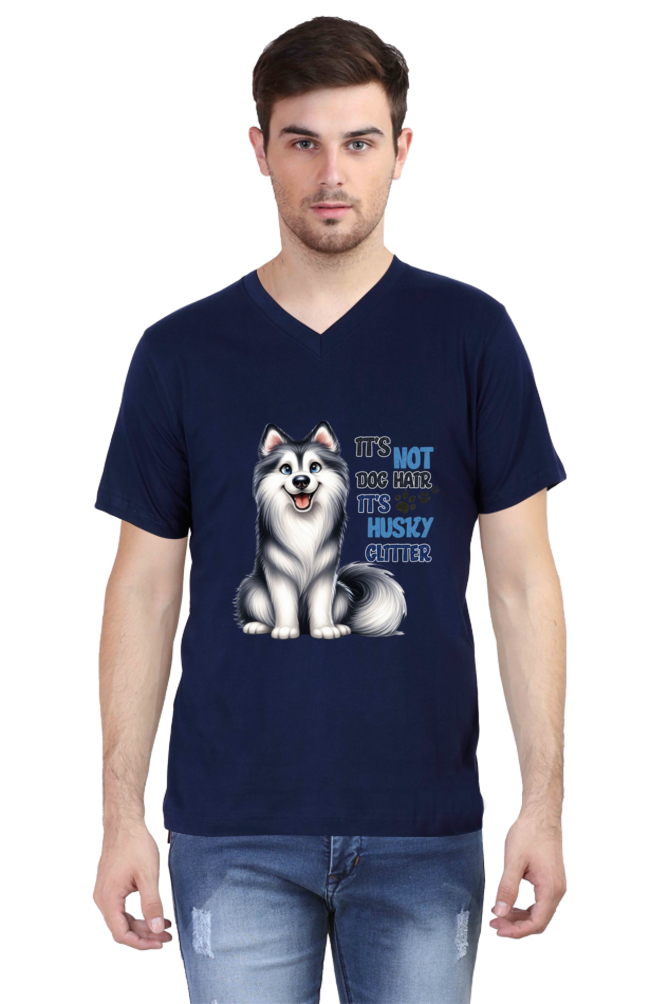 Men’s V-Neck T-Shirt – Husky Glitter Dog Print | Graphic T-Shirt