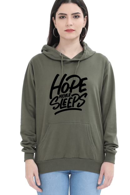 Hope Never Sleeps Women’s Cozy Hooded Sweatshirt | Quotes T-Shirt