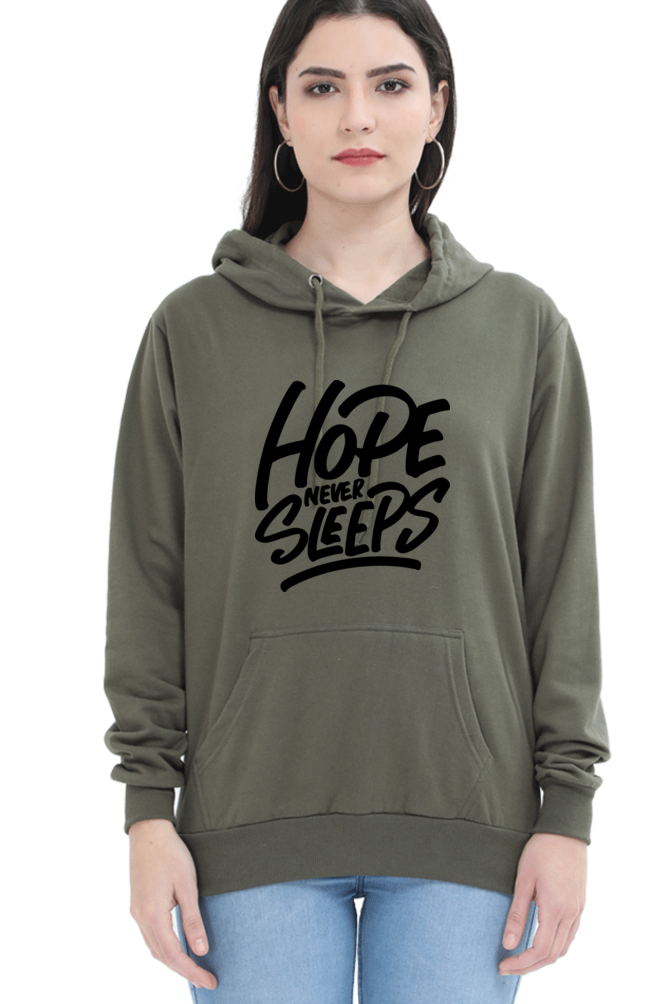 Hope Never Sleeps Women’s Cozy Hooded Sweatshirt | Quotes T-Shirt