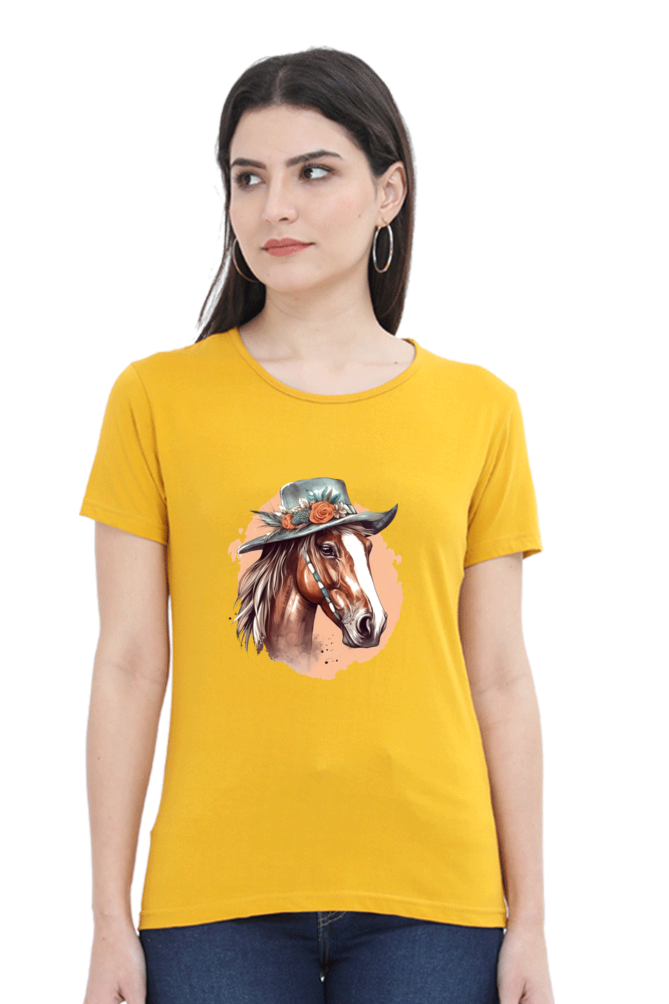 Anime Horse Print Half Sleeve T-Shirt For Women