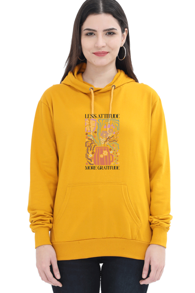 "Less Attitude, More Gratitude" Quotes Hooded Sweatshirt For Women | Quotes T-Shirt