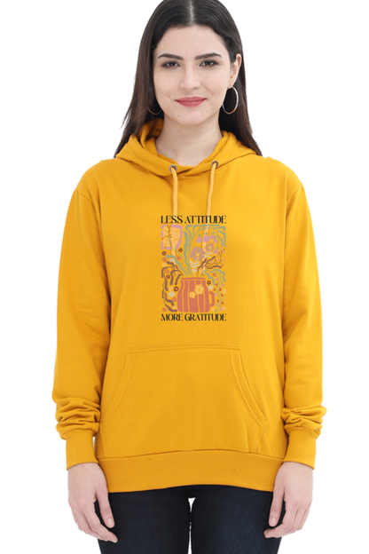 "Less Attitude, More Gratitude" Quotes Hooded Sweatshirt For Women | Quotes T-Shirt