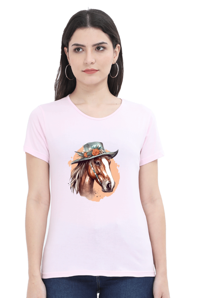 Anime Horse Print Half Sleeve T-Shirt For Women