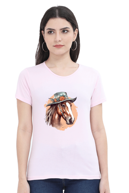 Anime Horse Print Half Sleeve T-Shirt For Women