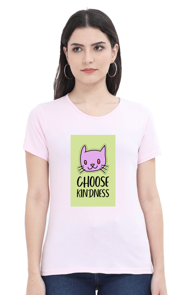 “Choose Kindness” Cat Print Women’s Half Sleeve T-Shirt