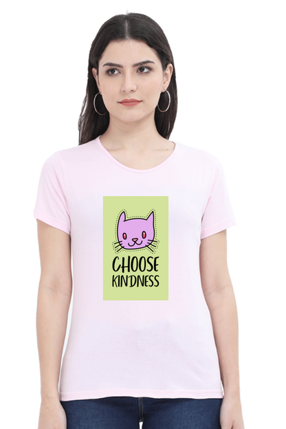 “Choose Kindness” Cat Print Women’s Half Sleeve T-Shirt