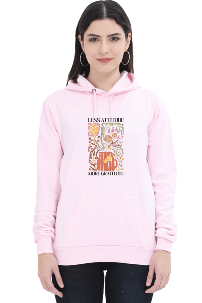 "Less Attitude, More Gratitude" Quotes Hooded Sweatshirt For Women | Quotes T-Shirt