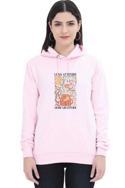 "Less Attitude, More Gratitude" Quotes Hooded Sweatshirt For Women | Quotes T-Shirt