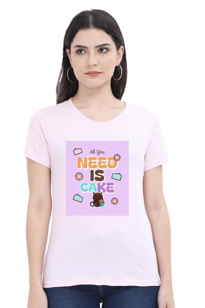 Sassy Cat & Cupcake Vibes Half Sleeve T-shirt For Women | Graphic T-Shirt