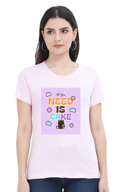 Sassy Cat & Cupcake Vibes Half Sleeve T-shirt For Women | Graphic T-Shirt