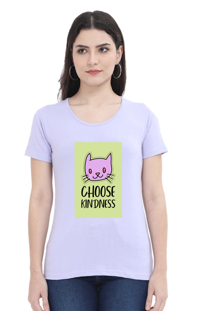 “Choose Kindness” Cat Print Women’s Half Sleeve T-Shirt