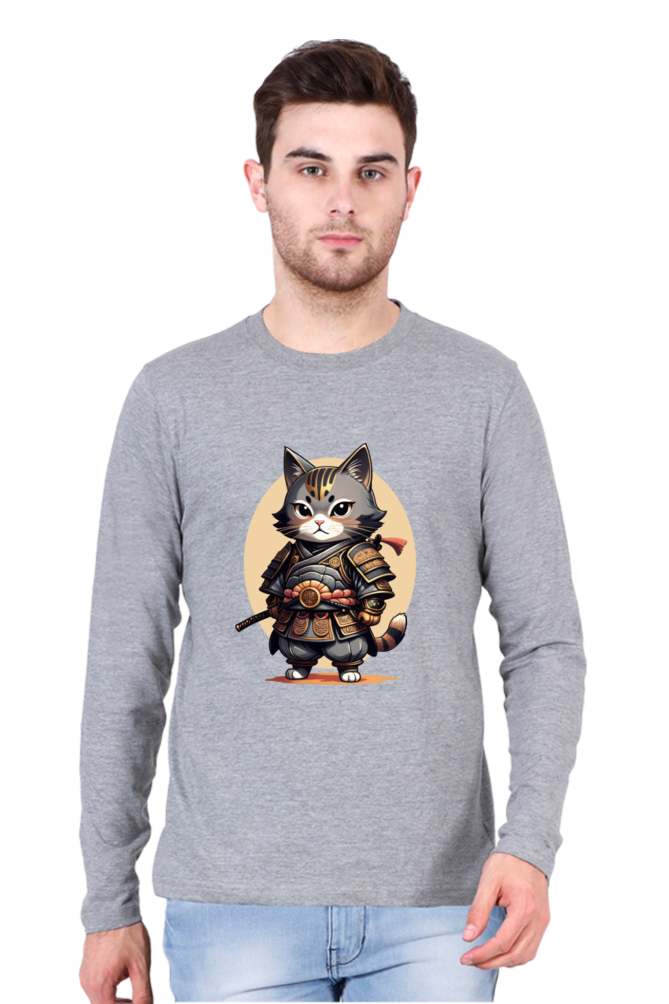 Men's Anime Samurai Cat Full Sleeve T-Shirt