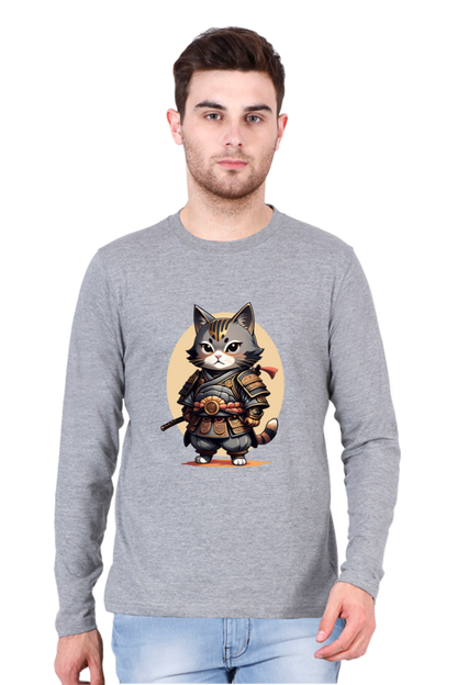 Men's Anime Samurai Cat Full Sleeve T-Shirt