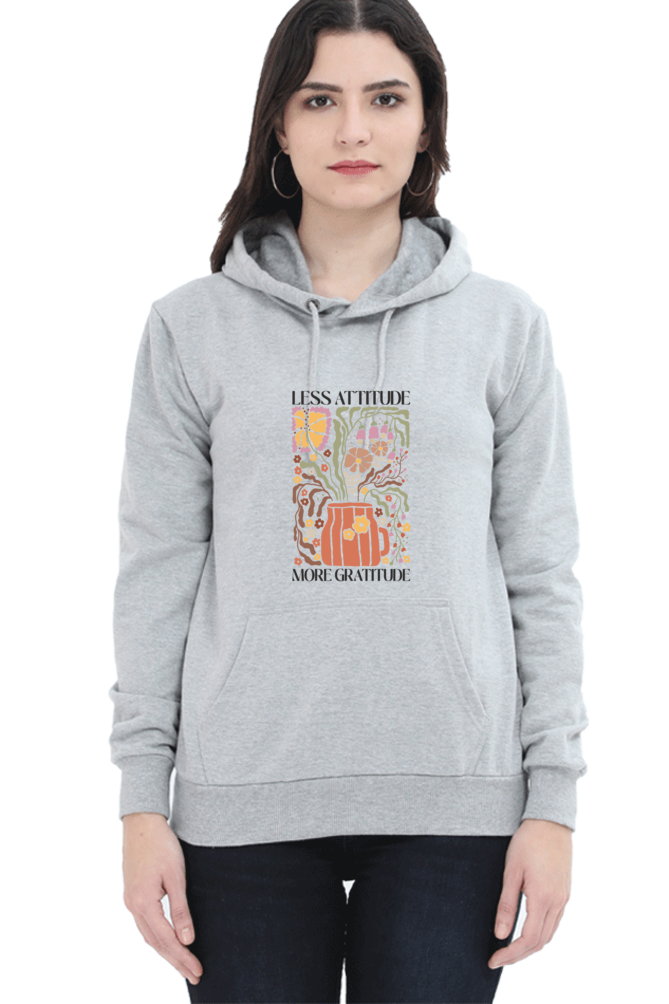 "Less Attitude, More Gratitude" Quotes Hooded Sweatshirt For Women | Quotes T-Shirt