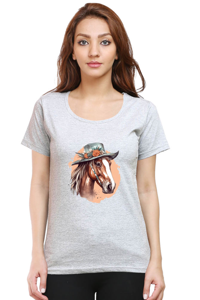 Anime Horse Print Half Sleeve T-Shirt For Women