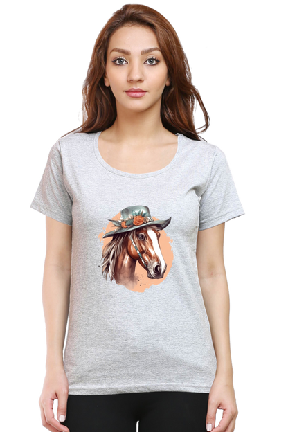 Anime Horse Print Half Sleeve T-Shirt For Women