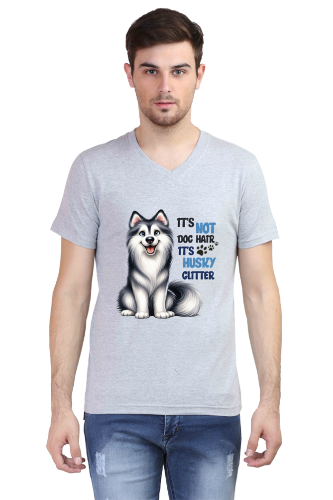 Men’s V-Neck T-Shirt – Husky Glitter Dog Print | Graphic T-Shirt