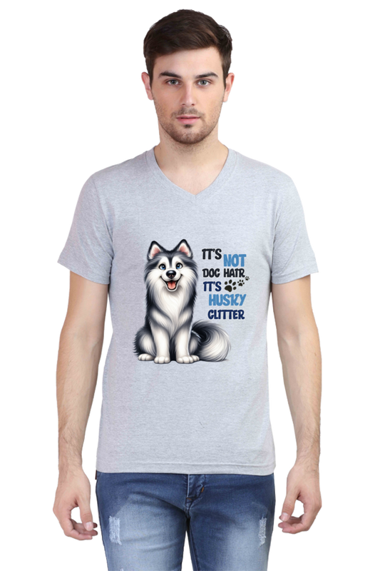 Men’s V-Neck T-Shirt – Husky Glitter Dog Print | Graphic T-Shirt