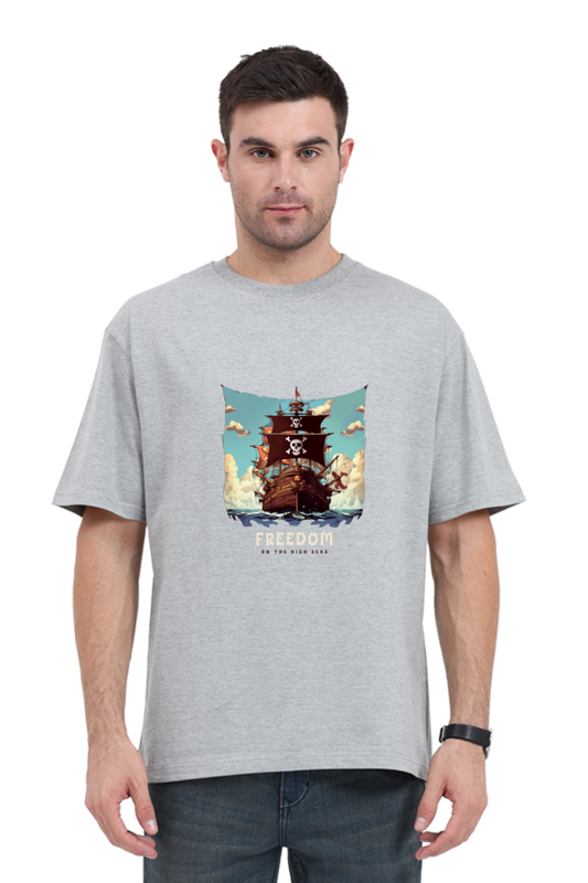 Men’s Half-Sleeve Anime T-Shirt – Freedom Pirate Ship Print