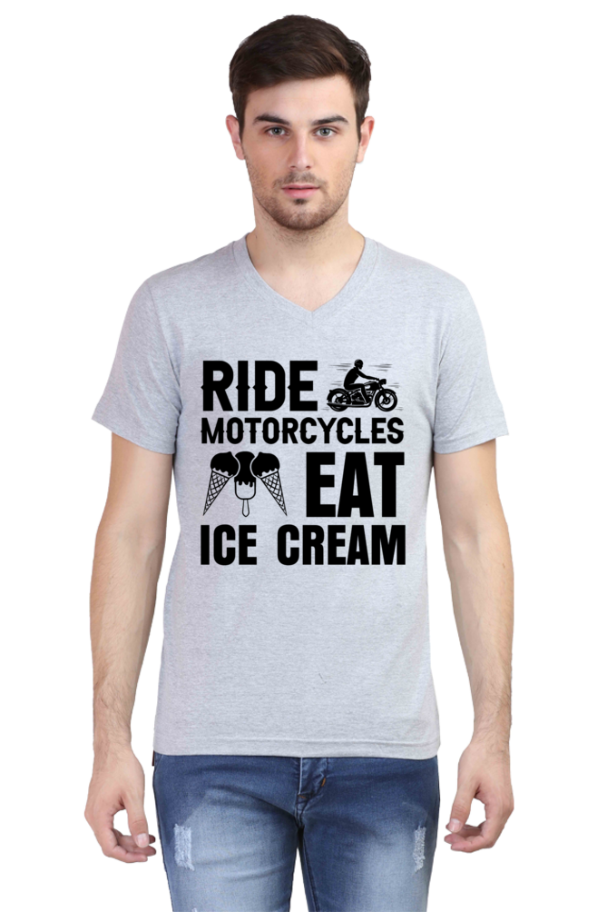 Ride Motor Cycle, Eat Ice Cream - V neck Bike Tshirt For Men